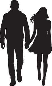 silhouette of a couple a boy and girl holding hands