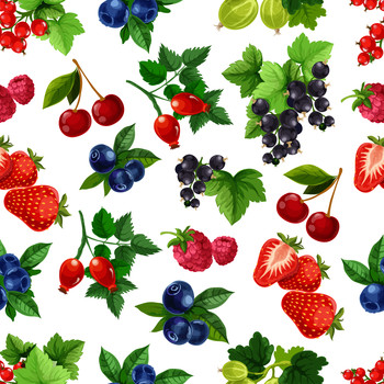 Background of assorted Summer berries and fruit.
