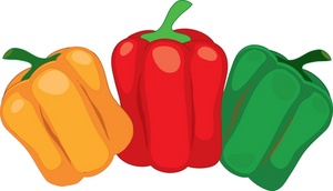 acclaim clipart: 3 colorful bell peppers  yellow or orange red and green