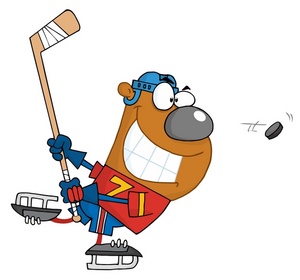 acclaim clipart: a bear skating after the puck in hockey