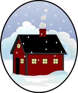 acclaim clipart: a chilly winter day with snow falling on the roof of a house