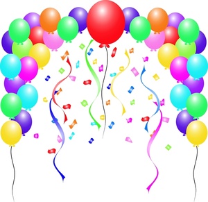acclaim clipart: a colorful bouquet of party balloons on all different colors along with confetti