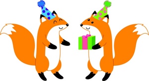 acclaim clipart: a couple of foxes wearing party hats
