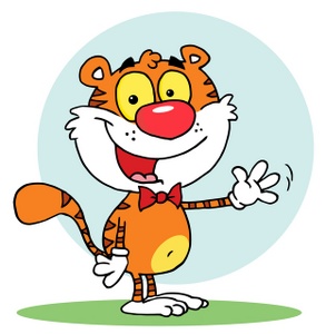 acclaim clipart: a smiling and waving cartoon tiger