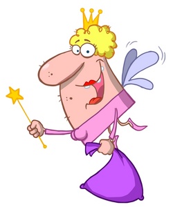 acclaim clipart: a smiling tooth fairy with a wand and a bag