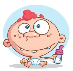 acclaim clipart: a snotty nosed red headed baby with a bottle