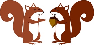 acclaim clipart: a squirrel holding an acorn standing with another squirrel