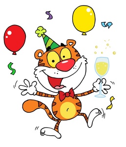 acclaim clipart: a tiger drinking champagne and celebrating new years