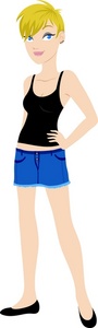 acclaim clipart: a young woman wearing shorts and a tank top