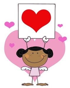 acclaim clipart: african american angel with pink hearts holding a red valentine heart