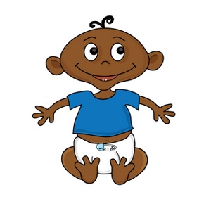 african american cartoon baby in diapers with big smile