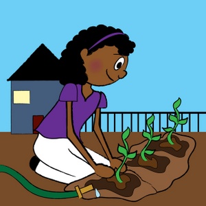 acclaim clipart: african american teen girl planting a garden