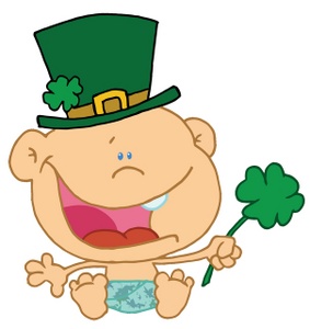 acclaim clipart: an irish baby with a green hat and shamrock