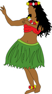 Hula Dancer Clipart Image: Beautiful Female Hula Dancer with Brown Skin, Lei, and Grass Skirt