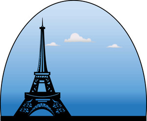 Eiffel Tower Clipart Image: Beautiful Silhouette of the Eiffel Tower with Blue Skies and Clouds in Background