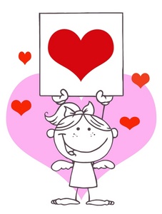 acclaim clipart: black and white angel with pink and red valentine hearts