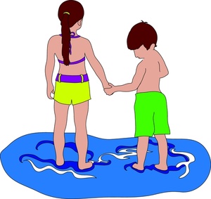 acclaim clipart: brother and sister at the beach holding hands