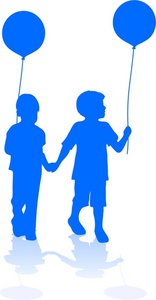 brothers walking together holding hands and balloons
