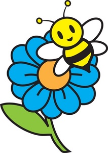 cartoon honey bee buzzing around and pollinating a flower