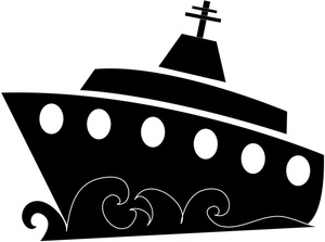 acclaim clipart: cartoon silhouette of a cruise ship on the open seas
