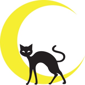 acclaim clipart: cat silhouette in front of cresent moon