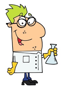 chemist or scientist at work with lab coat and beaker