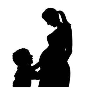 acclaim clipart: child touching mothers pregnant belly