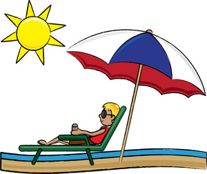 acclaim clipart: clip art image of a young boy lounging in the sun holding a beverage