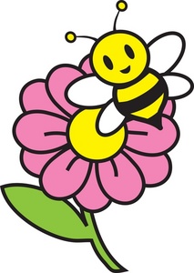acclaim clipart: colorful drawing of a cartoon honey bee buzzing around a flower