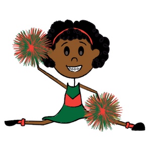 cute black african american cheerleader girl with pom poms doing the splits as she cheers on her team