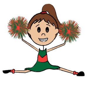 acclaim clipart: cute young cheerleader girl doing the splits and cheering with her pom poms