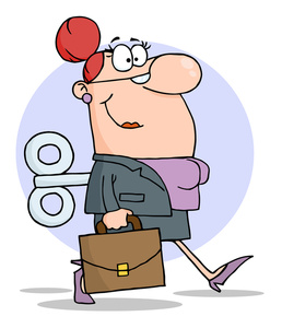 acclaim clipart: female employee with windup key in her back