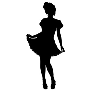 acclaim clipart: flirting girl lifting skirt in silhouette