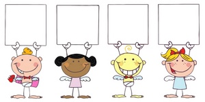 acclaim clipart: four angels holding four blank cards