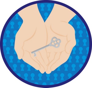 acclaim clipart: hands holding a silver key