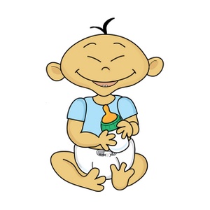 acclaim clipart: happy asian infant baby with baby bottle