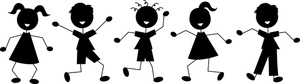 acclaim clipart: happy stick figure kids holding hands  friends