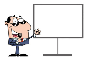 acclaim clipart: man with microphone giving a presentation