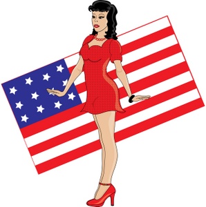 acclaim clipart: patriotic pin up girl with  an american flag