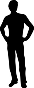 acclaim clipart: person a man standing with hands on hips silhouette