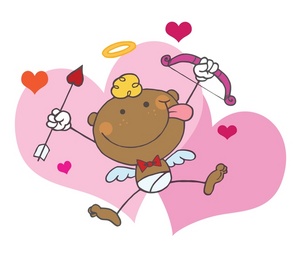 acclaim clipart: pink hearts behind an african american cupid