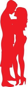 red silhouette of a sexy young couple embracing and kissing  making love