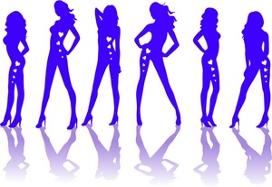 acclaim clipart: silhouette of a sexy woman or girl in various poses of allure