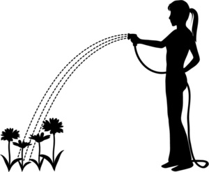 Gardening Clipart Image:  Silhouette of a Woman Watering Flowers