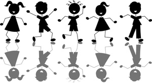 silhouette of happy children jumping for joy