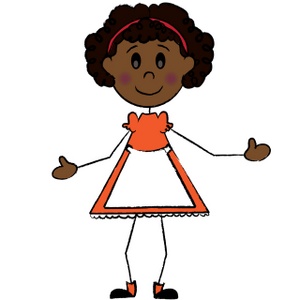 stick figure african american girl wearing bows and orange dress