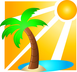 sunshine shining down on a palm tree on a tropical island