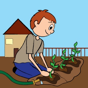 acclaim clipart: teenage boy planting a garden