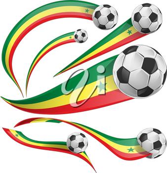 Senegal flag set with soccer ball isolated on white background